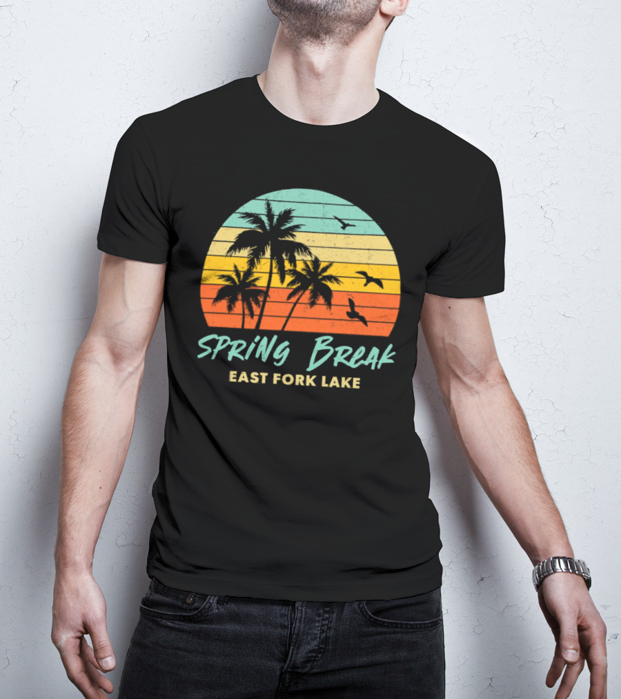 Spring Break East Fork Lake Sunset Palm Trees And Birds T-Shirt