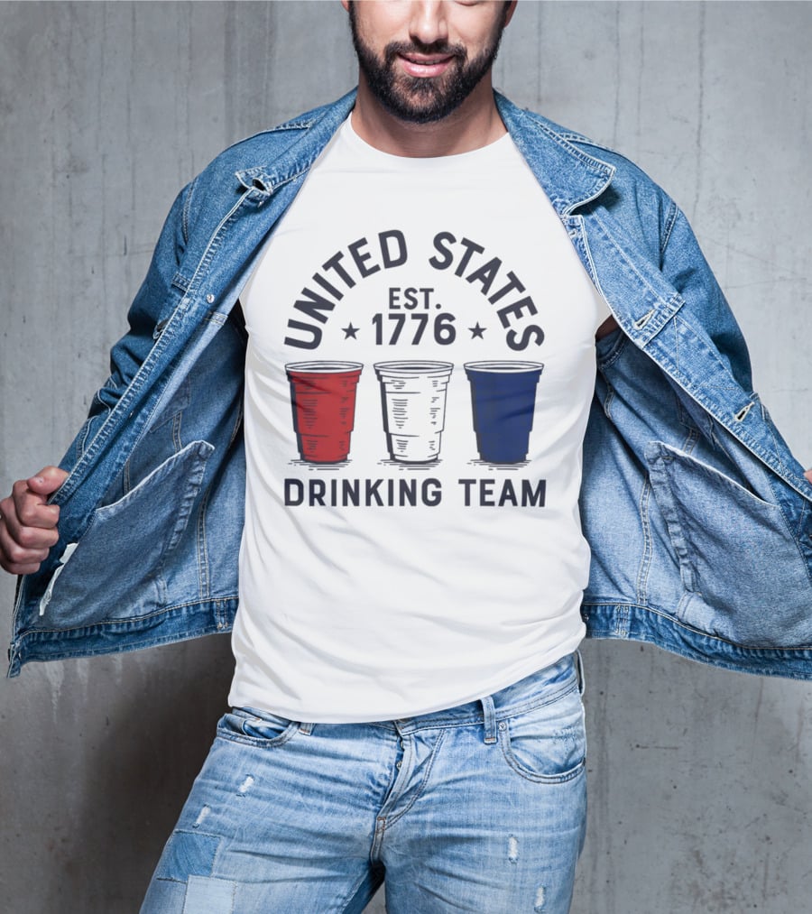 United States Drinking Team Est 1776 Red White Blue Cups T-Shirt