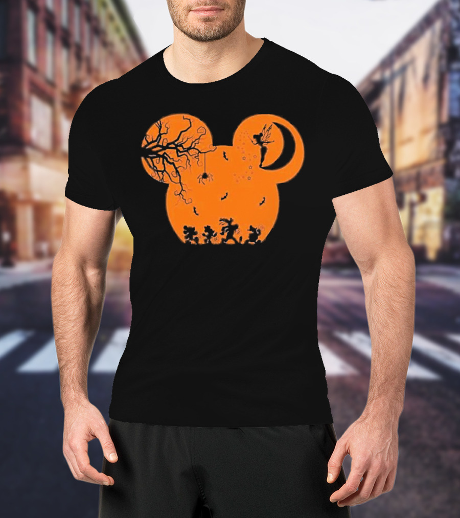 Disney Halloween Not So Scary Party Mickey Silhouette With Tinkerbell And Characters T-Shirt