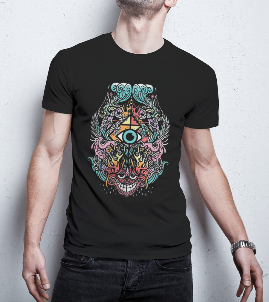Zingara Merch Zingara Mindship Psychedelic Art Visionary Eye Multicolor Mask T-Shirt