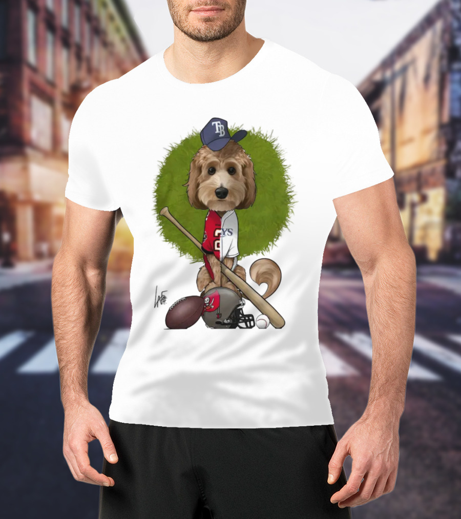 6217 Mcglumphy Tampa Bay Rays Buccaneers Canine Caricature With Sports Equipment T-Shirt