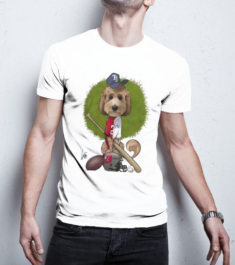 6217 Mcglumphy Tampa Bay Rays Buccaneers Canine Caricature With Sports Equipment T-Shirt