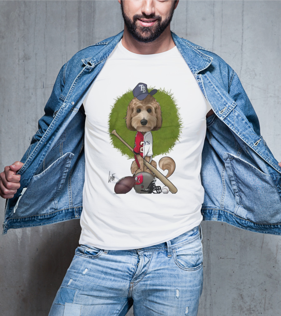 6217 Mcglumphy Tampa Bay Rays Buccaneers Canine Caricature With Sports Equipment T-Shirt