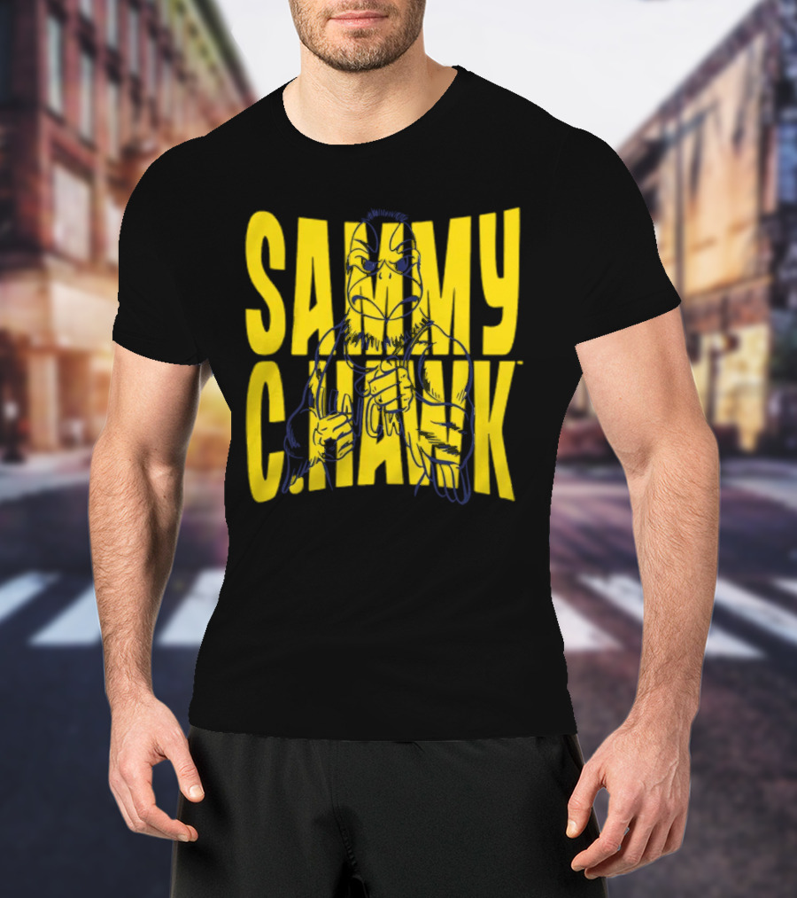 UNC Wilmington Seahawks Sammy C. Hawk Bold Yellow Text With Mascot Outline T-Shirt