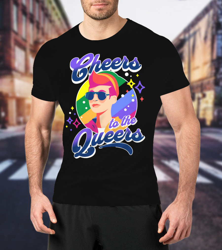 Cheers To The Queers Pride Rainbow Sunglasses Retro 80s T-Shirt
