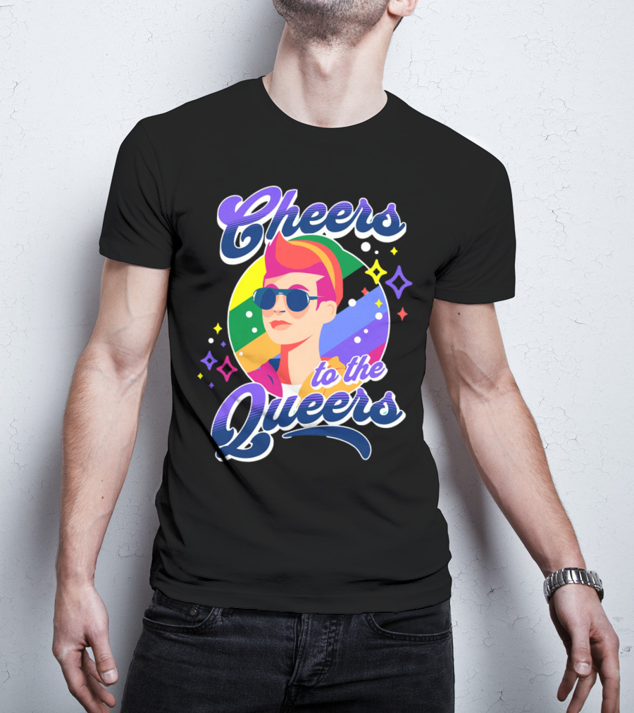Cheers To The Queers Pride Rainbow Sunglasses Retro 80s T-Shirt