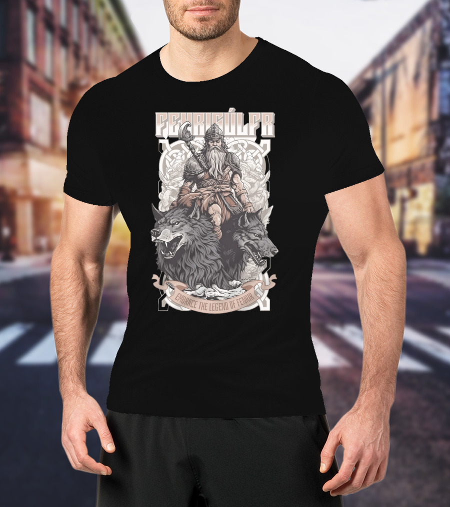 Fenrisúlfr Embrace The Legend Of Fenrir Viking Warrior With Wolves T-Shirt
