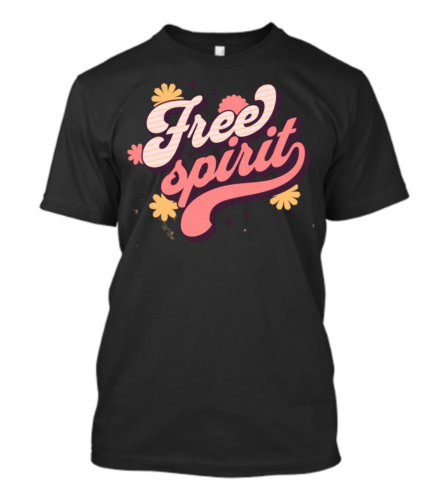 Free Spirit Retro Pink And Yellow Flowers T-Shirt