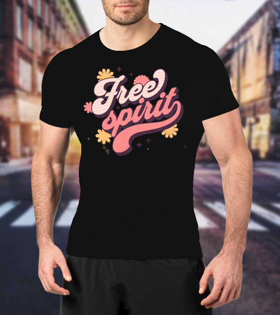 Free Spirit Retro Pink And Yellow Flowers T-Shirt