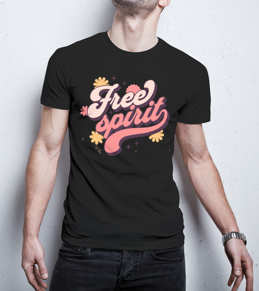 Free Spirit Retro Pink And Yellow Flowers T-Shirt