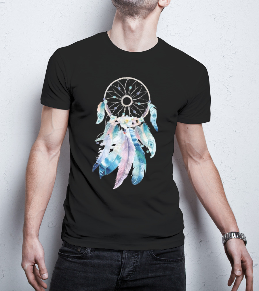 Harajuku Women Feather Dreamcatcher Flower Printed T-Shirt