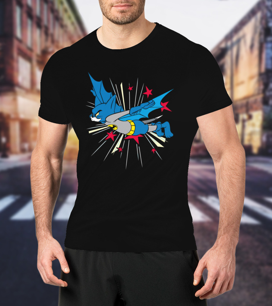Herre Premium Bat-Cat Superhero Flying Action T-Shirt