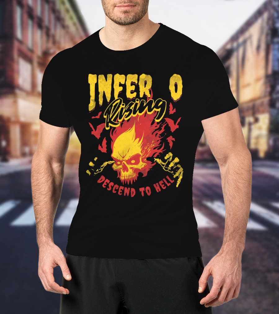 Inferno Rising Descend To Hell Fiery Skull T-Shirt