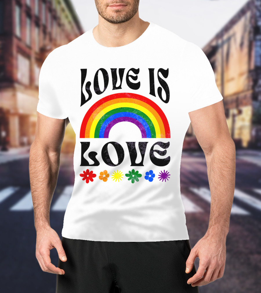 Love Is Love Rainbow Pride With Colorful Flowers T-Shirt
