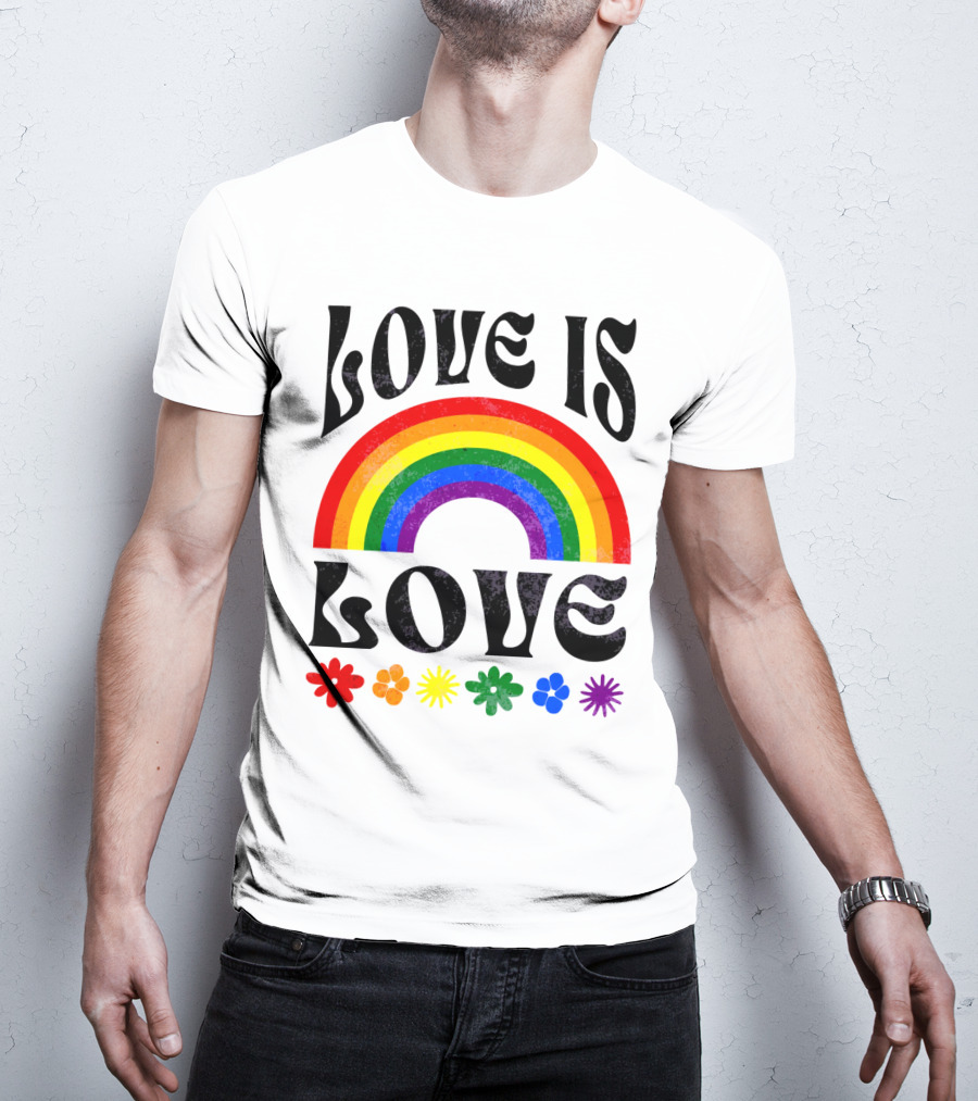 Love Is Love Rainbow Pride With Colorful Flowers T-Shirt