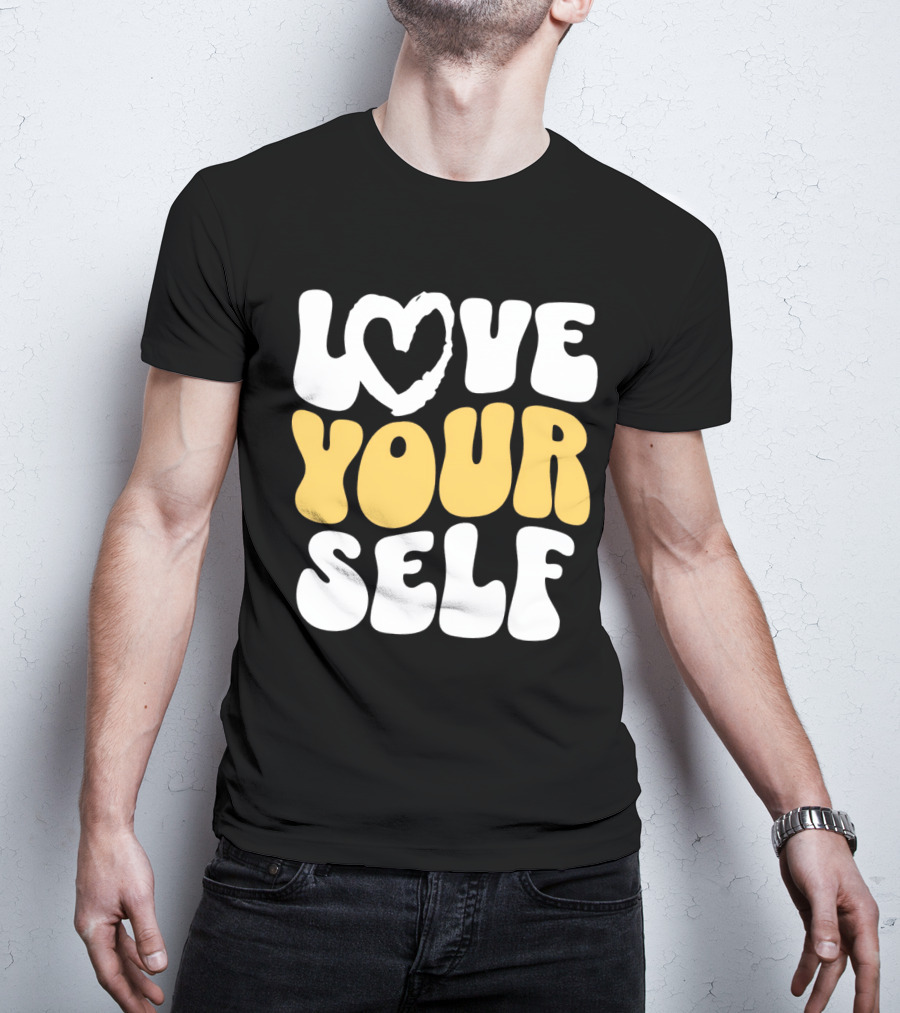 Love Your Self Heart Wavy Typography T-Shirt