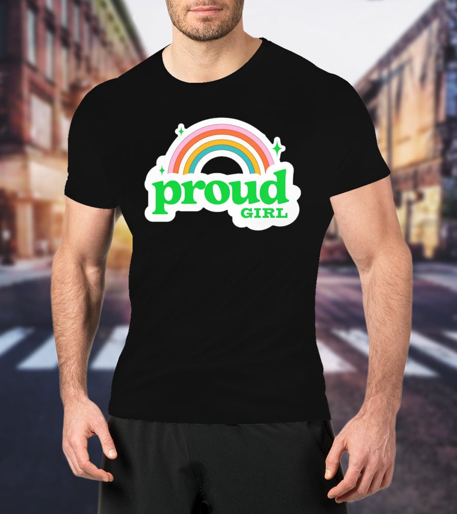 Proud Girl Green Text Rainbow With Sparkles T-Shirt