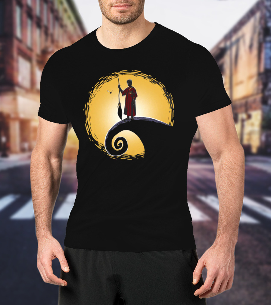 Quidditch Before Christmas Wizards Moon Scene T-Shirt