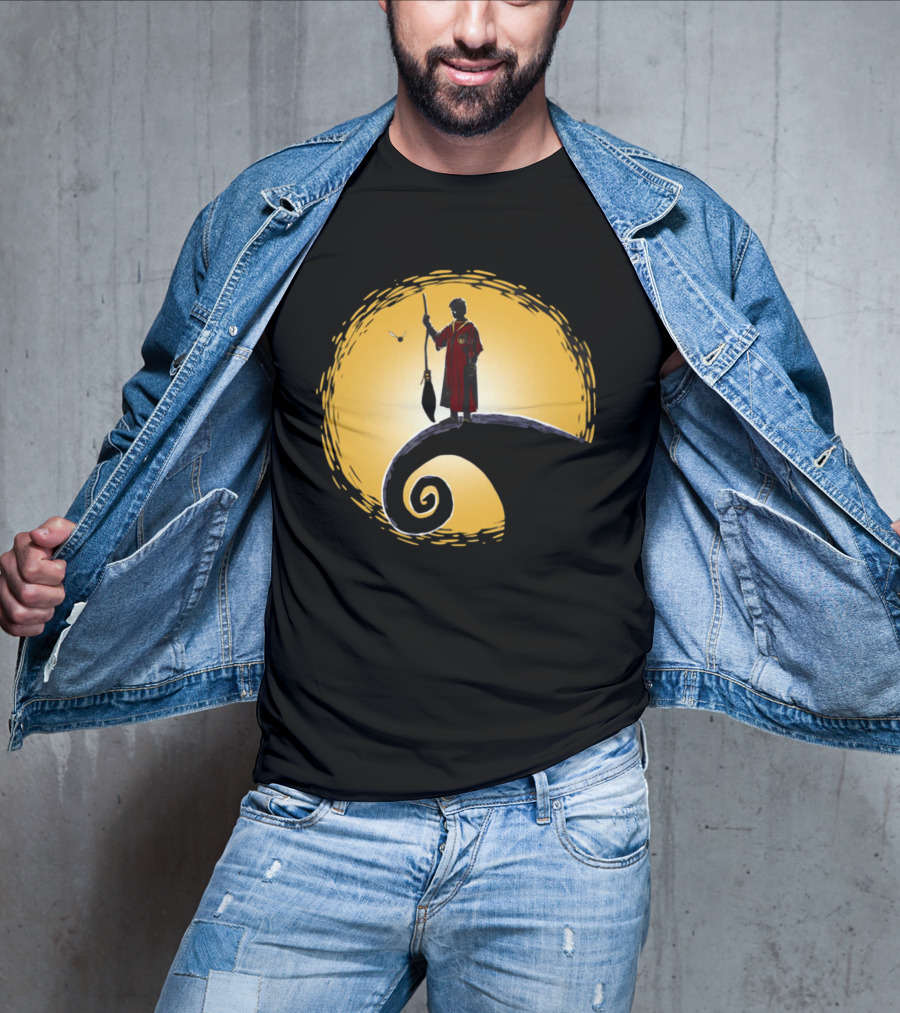 Quidditch Before Christmas Wizards Moon Scene T-Shirt