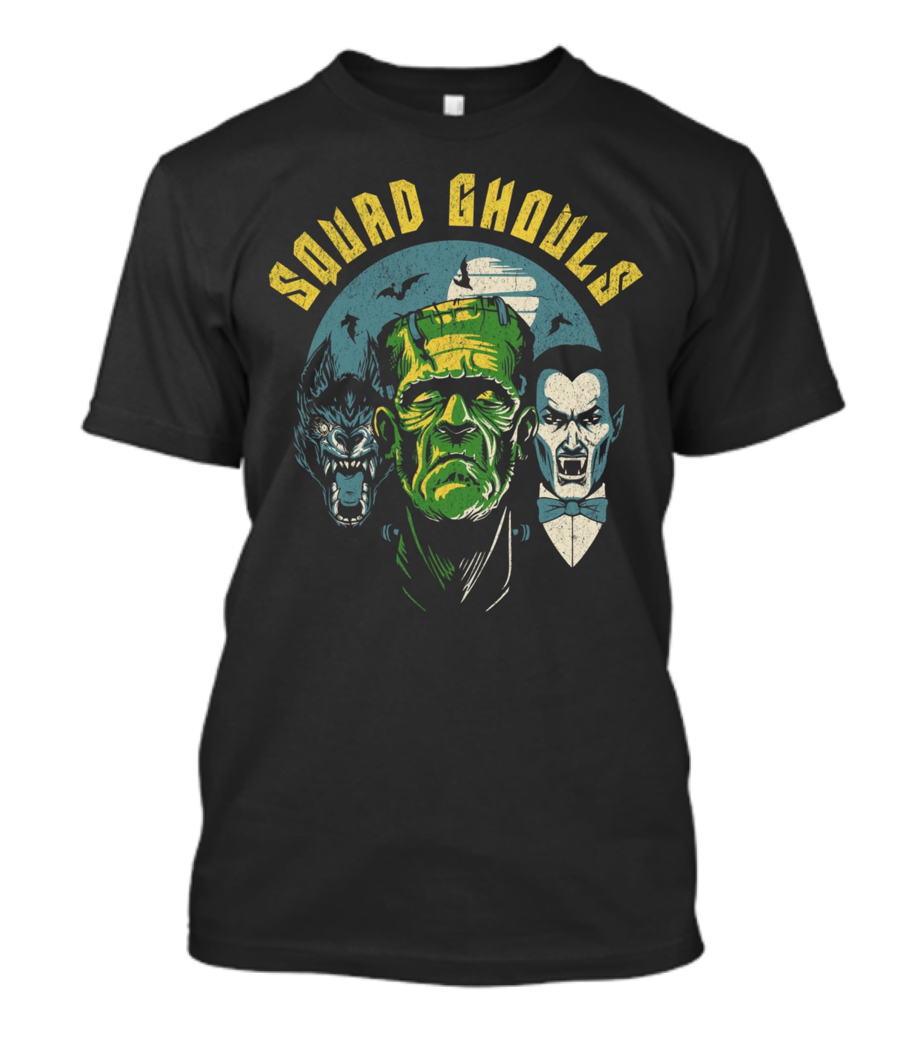 Squad Ghouls Frankenstein Dracula Werewolf Halloween Characters T-Shirt