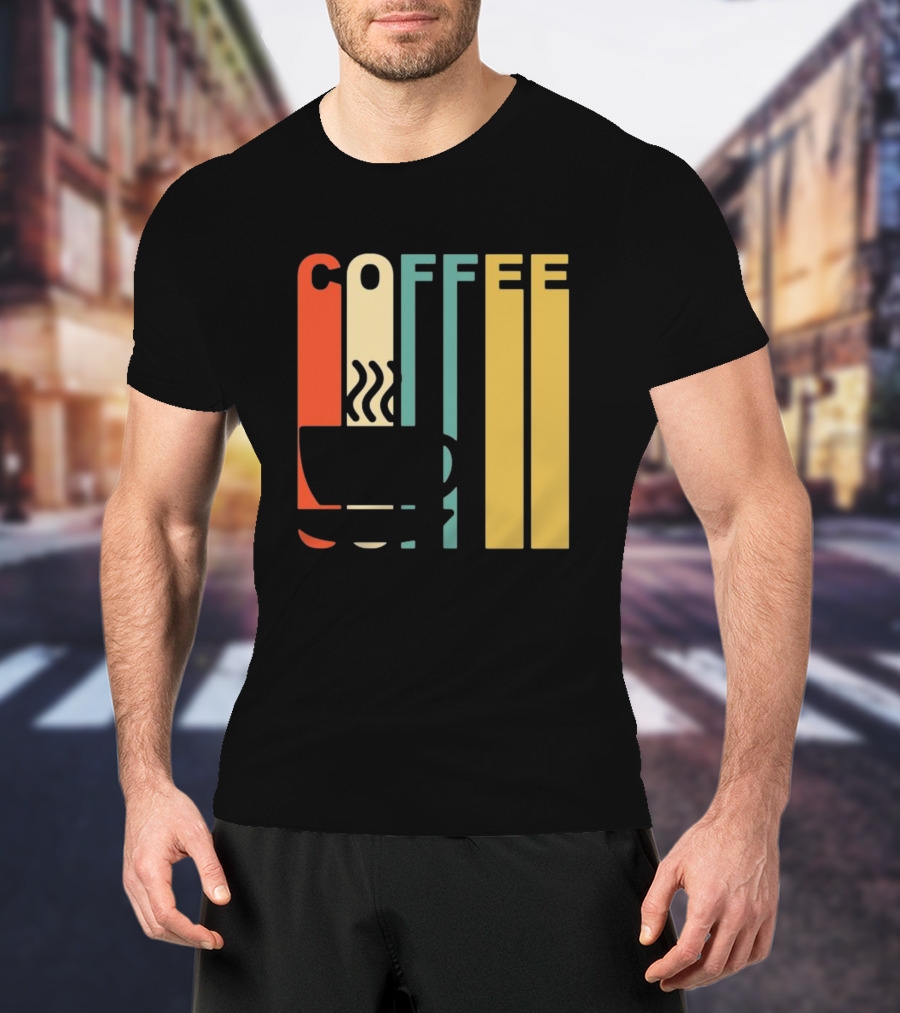 Vintage Coffee Cup Retro Stripes COFFEE Text T-Shirt