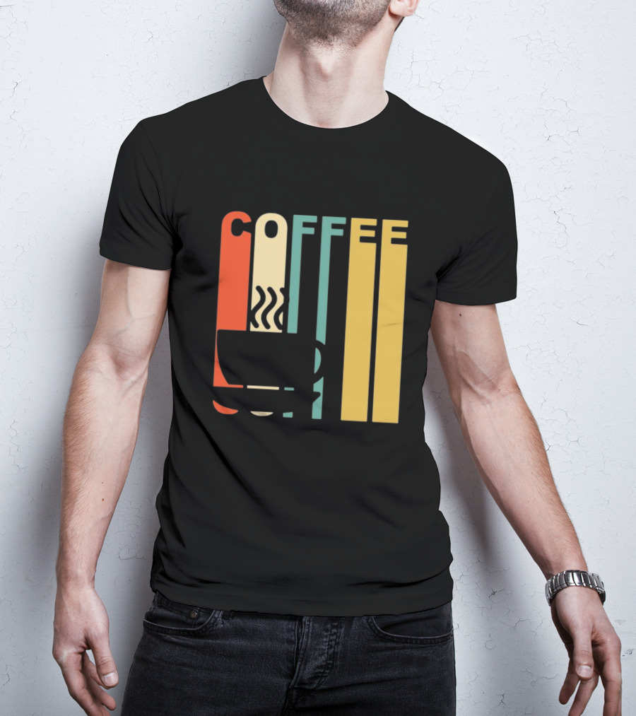 Vintage Coffee Cup Retro Stripes COFFEE Text T-Shirt