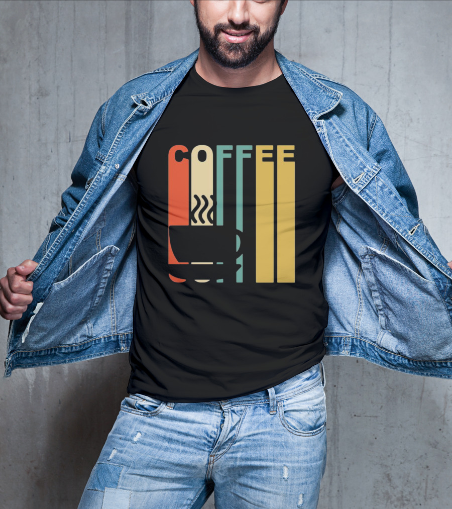 Vintage Coffee Cup Retro Stripes COFFEE Text T-Shirt