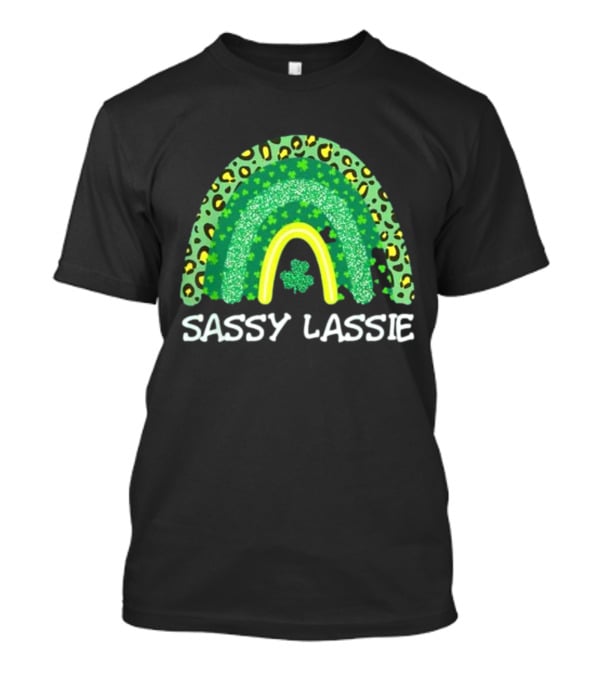 St Patricks Day Women Funny Sassy Lassie Leopard Rainbow Shamrock T-Shirt