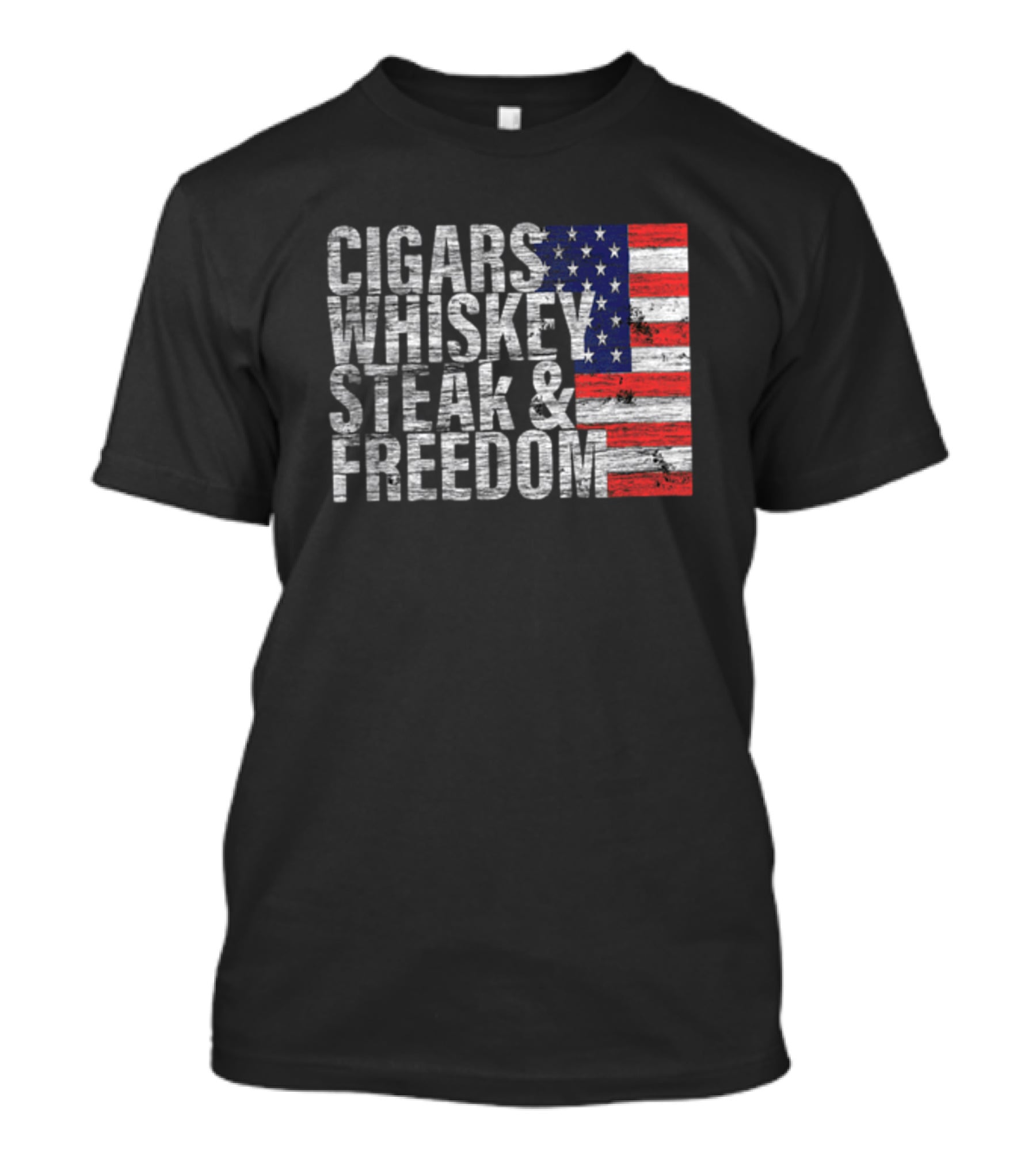 Cigars Whiskey Steak And Freedom American Flag Patriotic T-Shirt