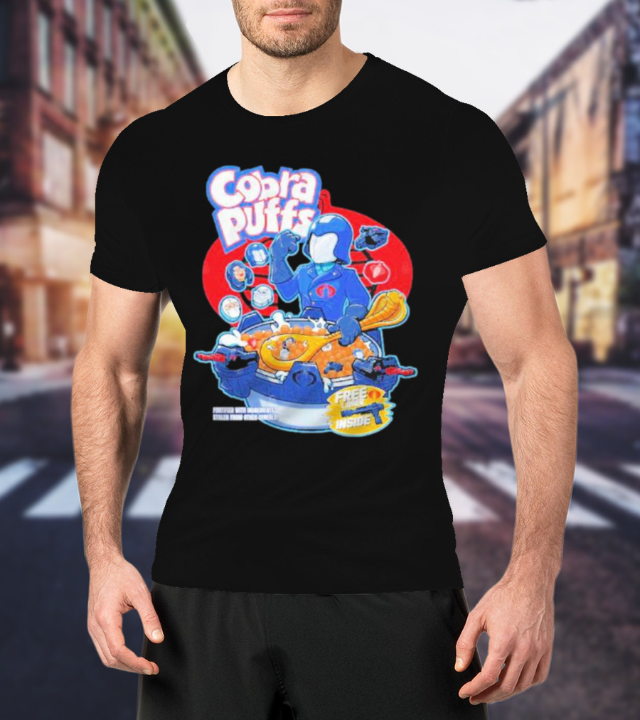 Cobra Puffs Free Laser Inside Funko Pop Style Cereal Commander Cartoon Scene T-Shirt