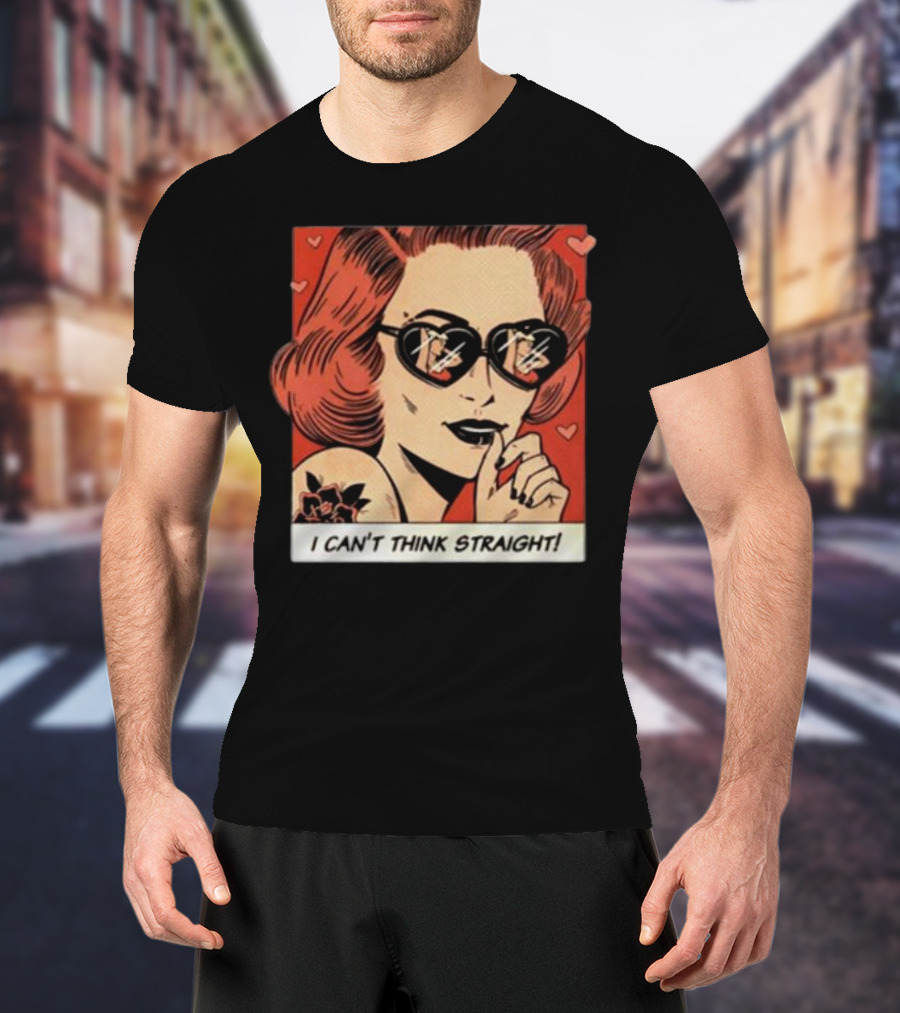 I Can't Think Straight Retro Comic Style Red Hearts Sunglasses Woman T-Shirt