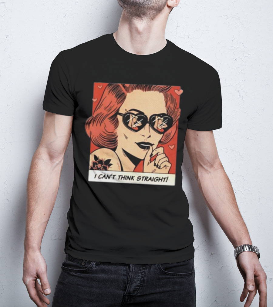 I Can't Think Straight Retro Comic Style Red Hearts Sunglasses Woman T-Shirt
