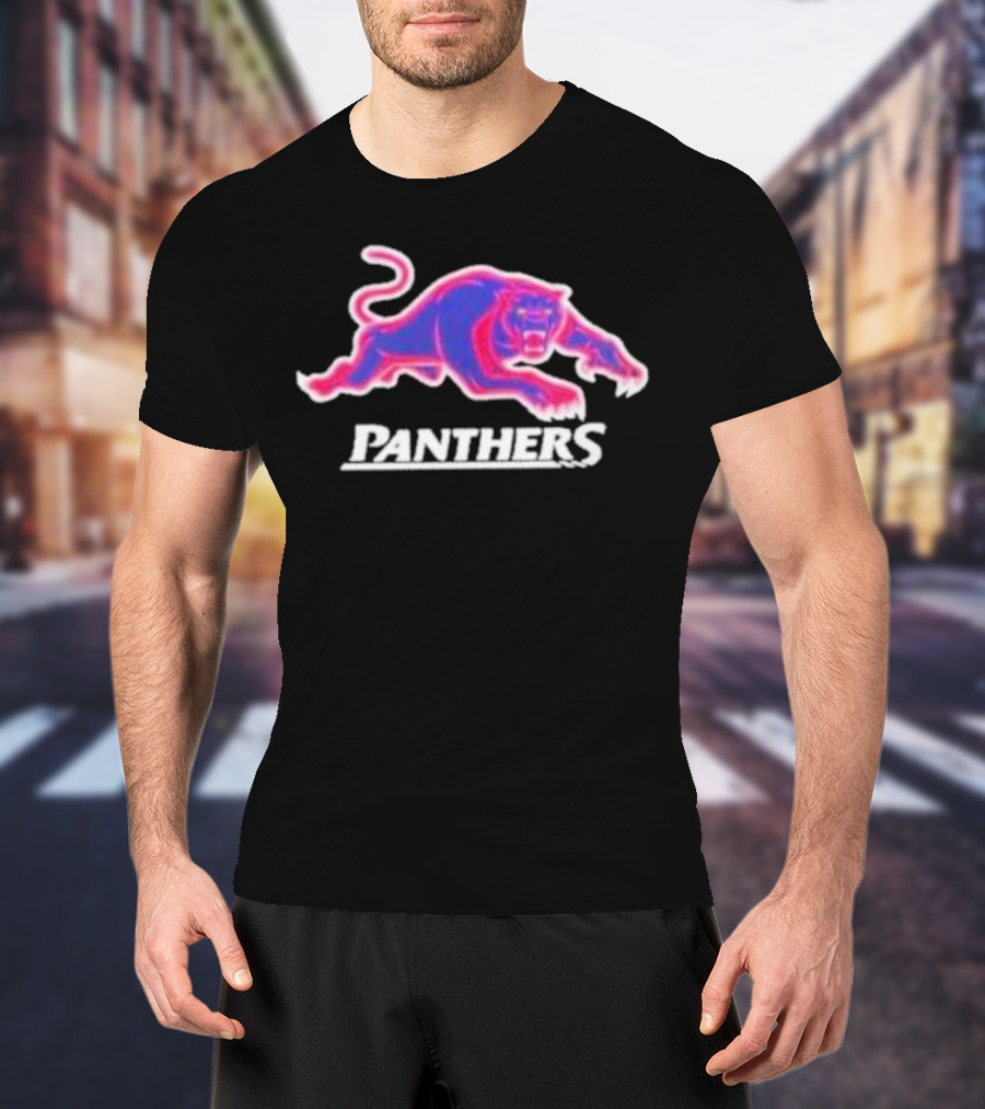 Penrith Panthers Retro Style Neon Pink Blue Panther T-Shirt