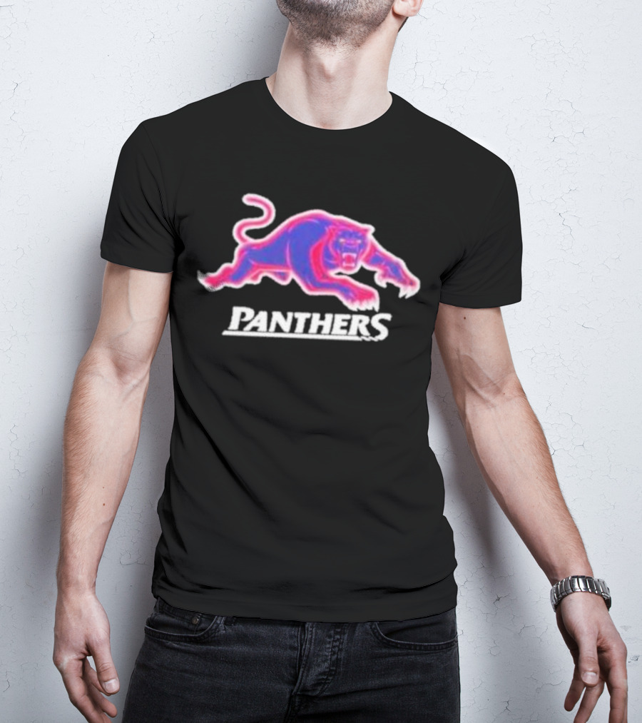 Penrith Panthers Retro Style Neon Pink Blue Panther T-Shirt