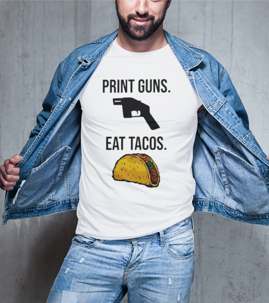 Print Guns Pistol Icon Eat Tacos Mexican Food T-Shirt