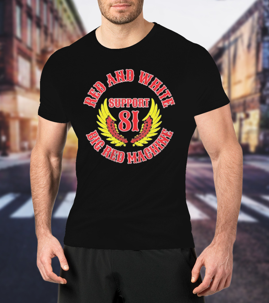 Red And White Support 81 Big Red Machine Wings Emblem T-Shirt