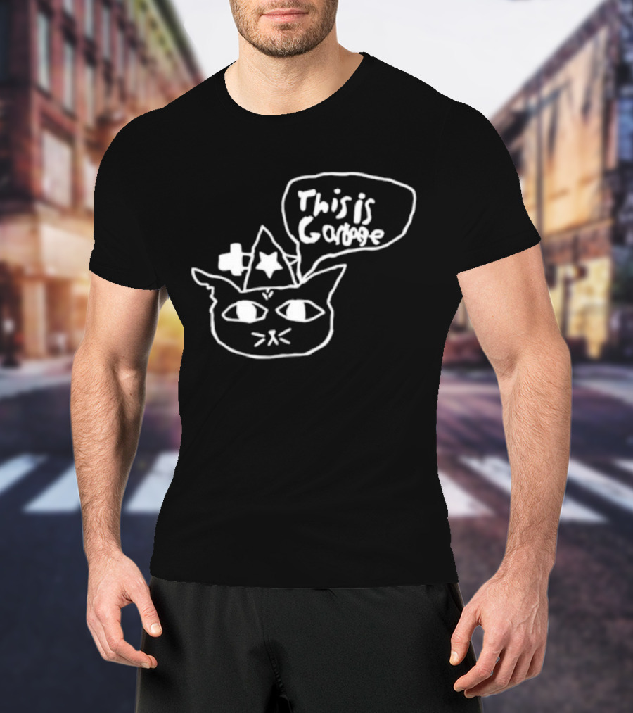 This Is Garbage Cat Wizard Hat Stars Speech Bubble Drawing T-Shirt