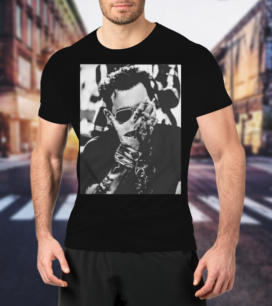 Johnny Depp Black And White Tattoo Style Photo T-Shirt