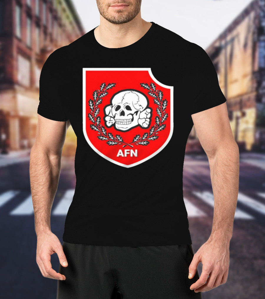 Amuse AFN Aryan Freedom Network Skull Emblem Badge T-Shirt