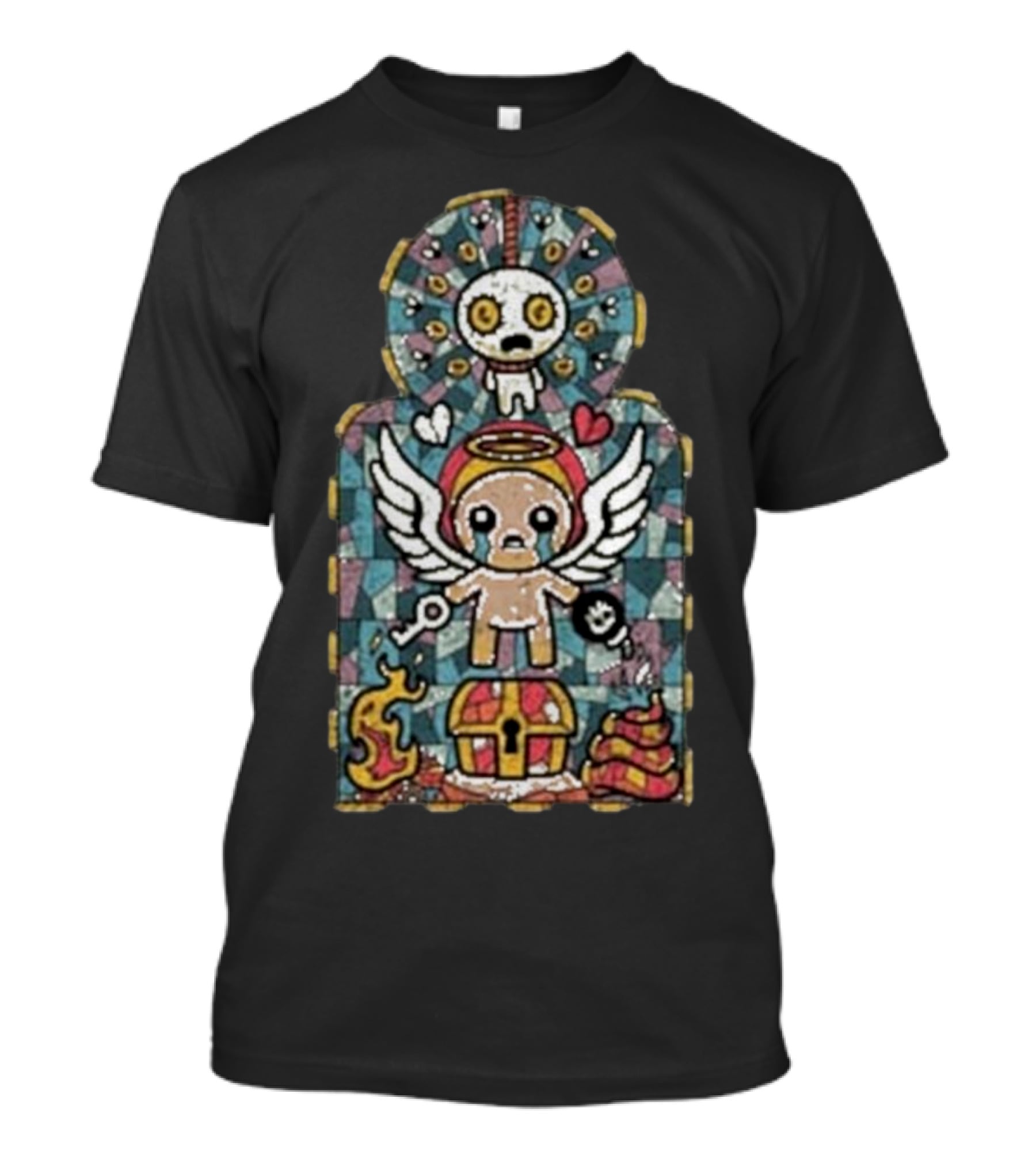 Binding Of Isaac Angel Key Heart Chest Poop Mosaic T-Shirt