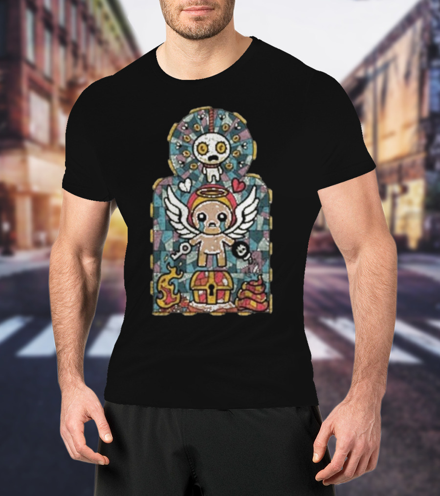 Binding Of Isaac Angel Key Heart Chest Poop Mosaic T-Shirt