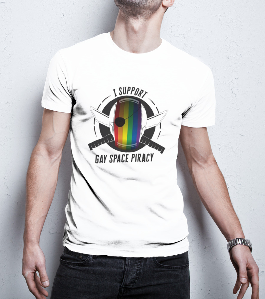 I Support Gay Space Piracy Pride Rainbow Flag Patch T-Shirt