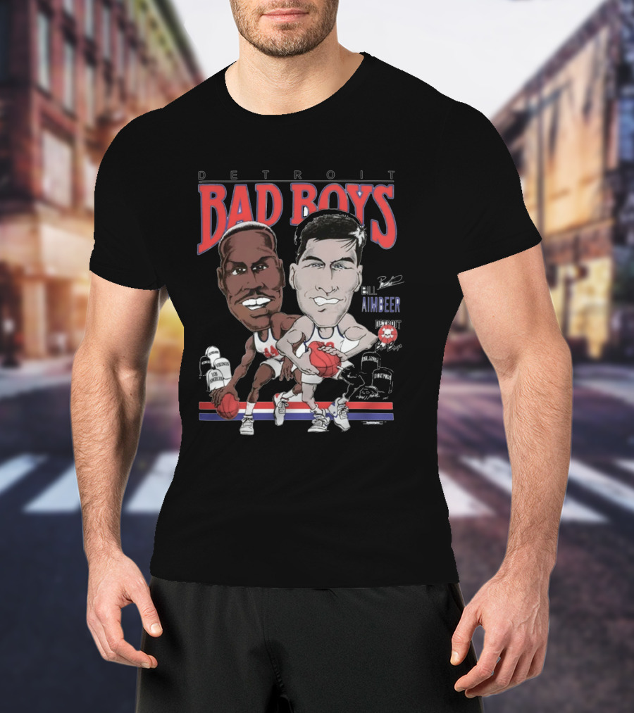 Detroit Bad Boys Rick Mahorn Bill Laimbeer Basketball Caricature T-Shirt