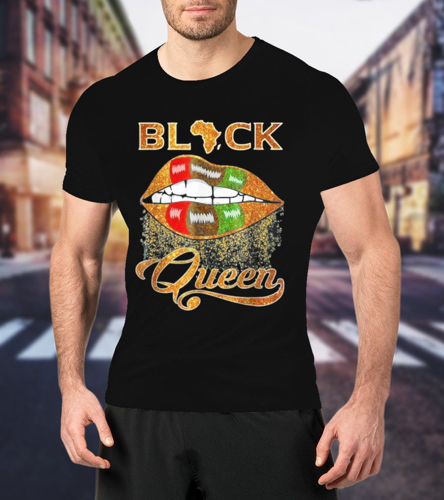 Black Queen Lips Red Green African Flag Africa T-Shirt