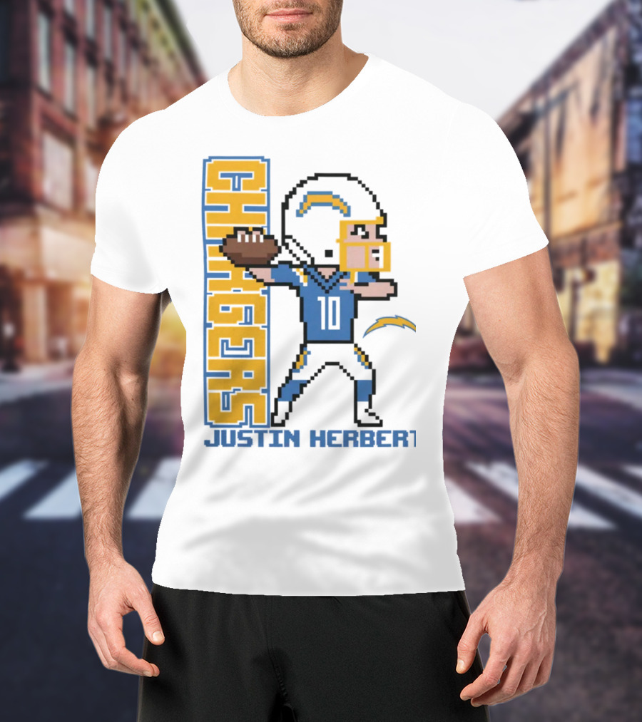Justin Herbert Los Angeles Chargers Pixel Player 10 T-Shirt