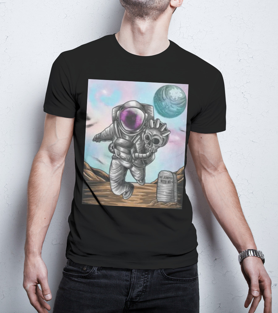 Slim Reaper Essential Youth Astronaut Skull Moon Tombstone He Jumped With Me T-Shirt