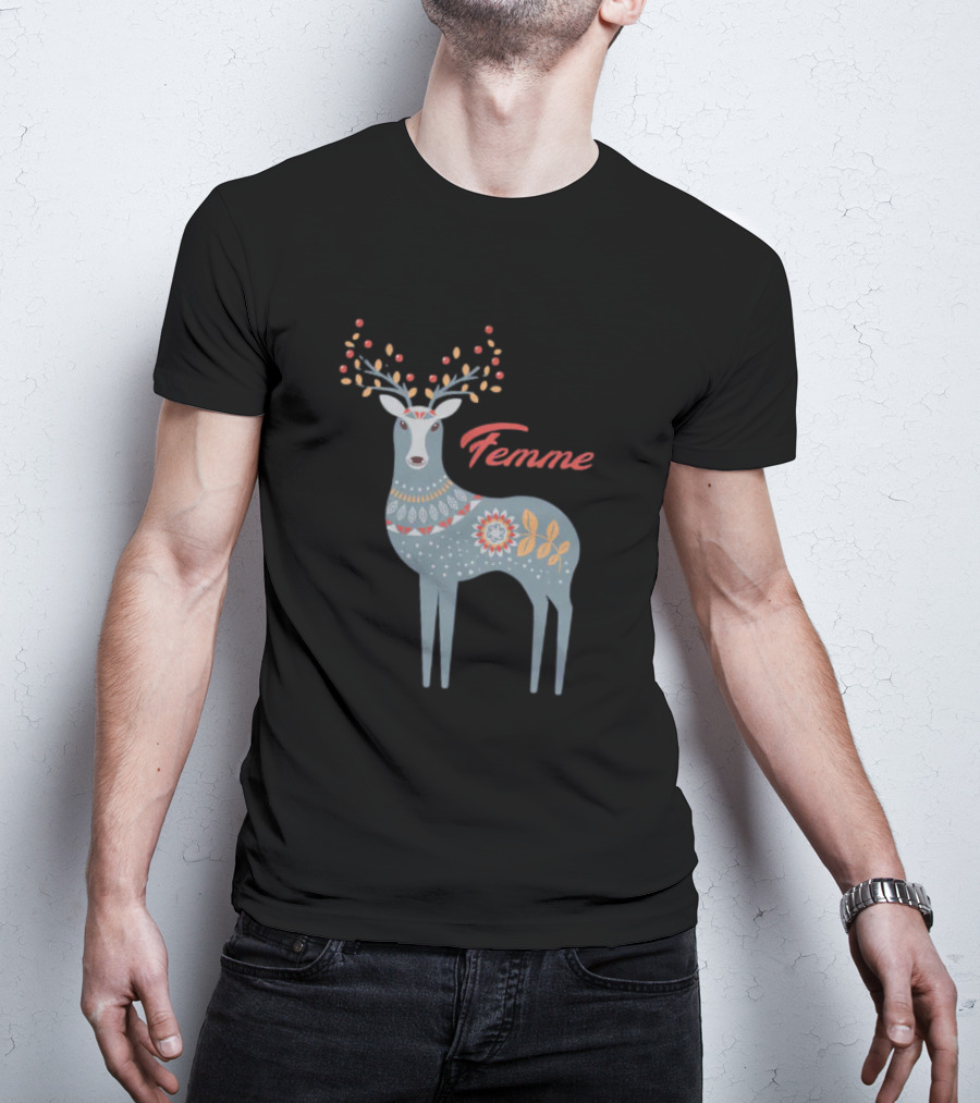Femme Nordic Deer With Patterned Antlers T-Shirt