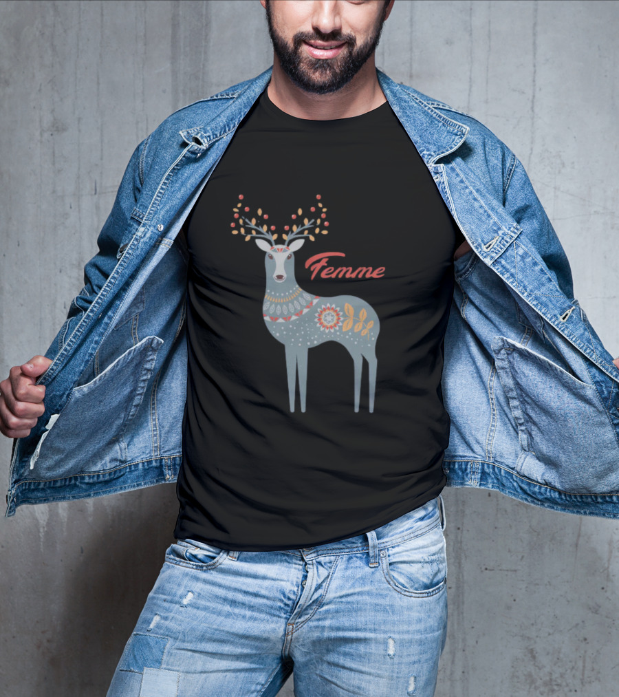 Femme Nordic Deer With Patterned Antlers T-Shirt