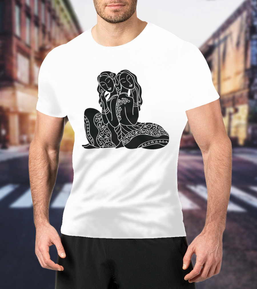 Gemini Zodiac Twins Sitting Embrace T-Shirt