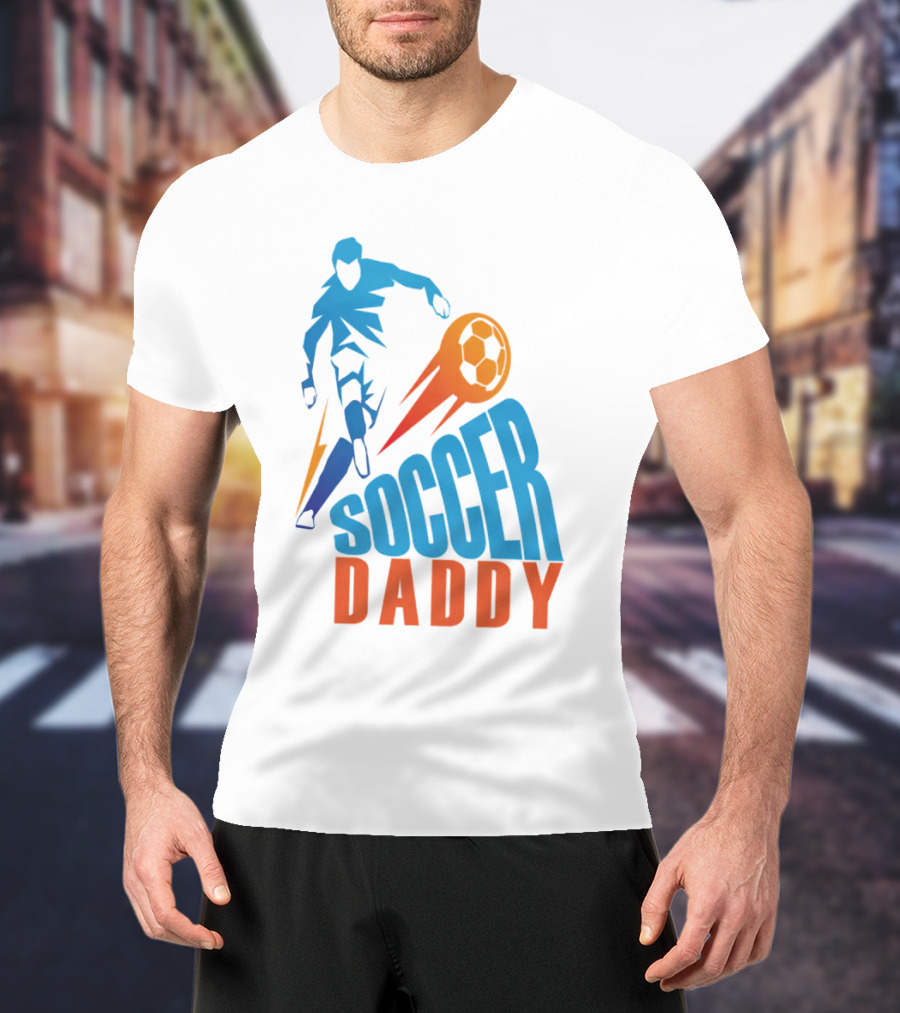 Soccer Daddy Blue Orange Football T-Shirt